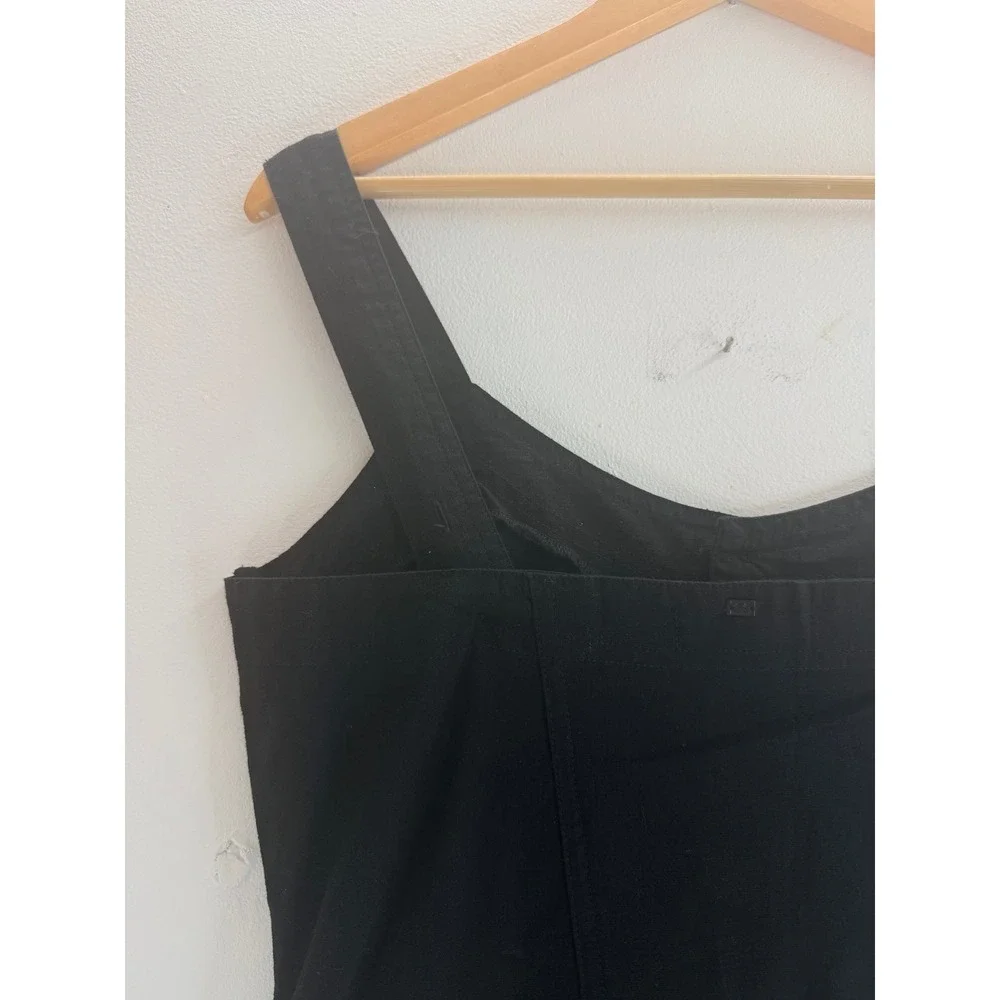 Billabong Black Button Front Wide Leg Jumpsuit Cropped Linen‎ Belted Sz M Beachy